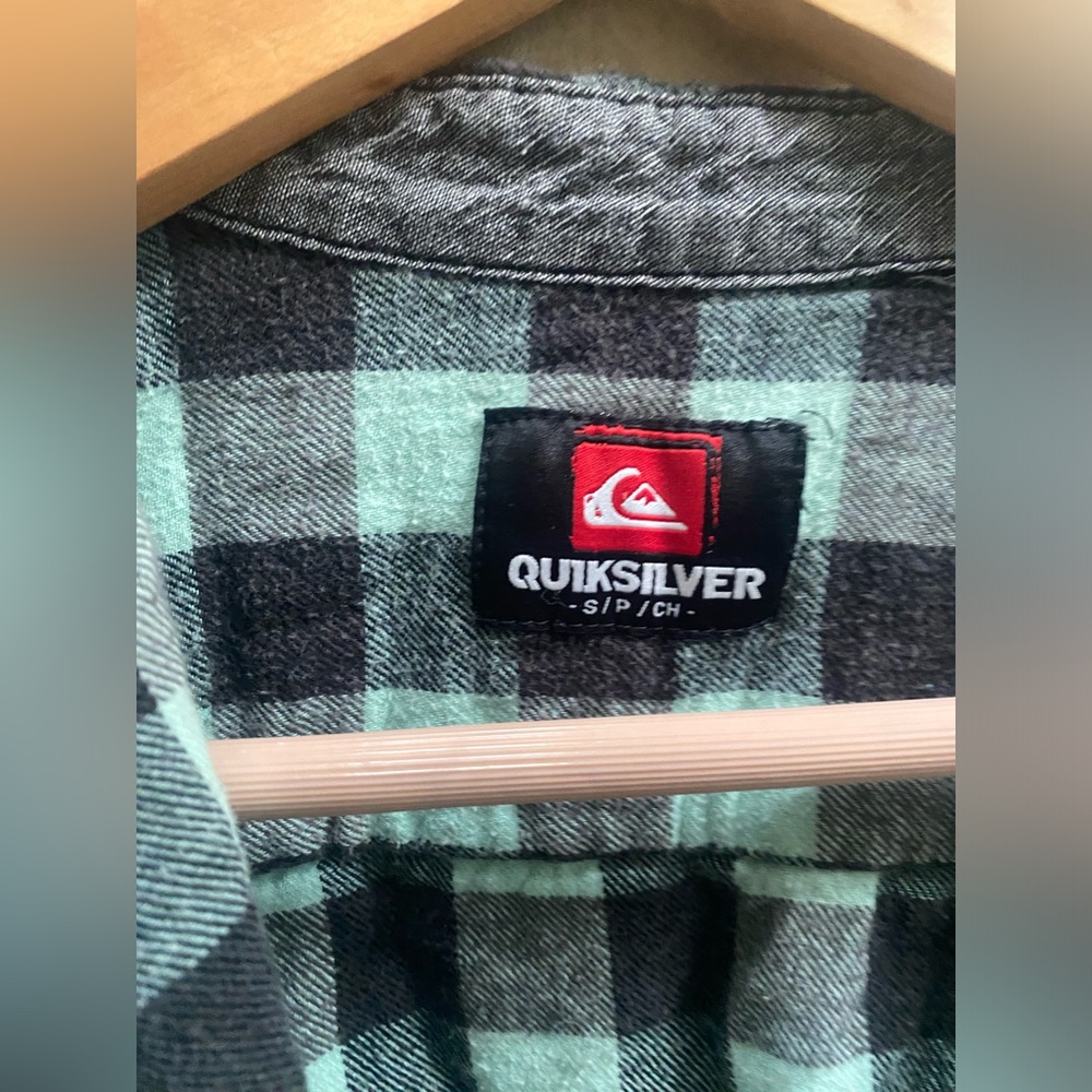 Sea foam and black  checkered button up long sleeve shirt